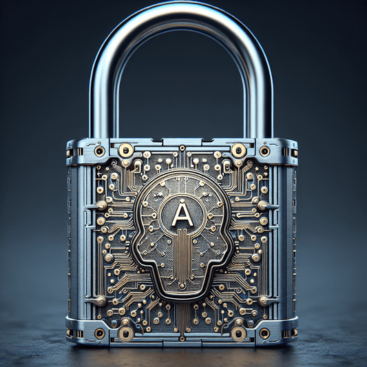 A padlock with circuit board patterns etched into the exterior, symbolizing the intersection of AI technology and data protection in cybersecurity.