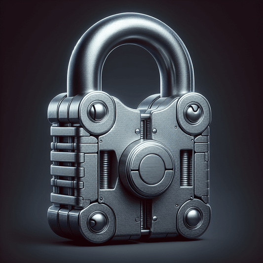 A close-up image of a robust metal padlock with a keyhole and movable shackles.