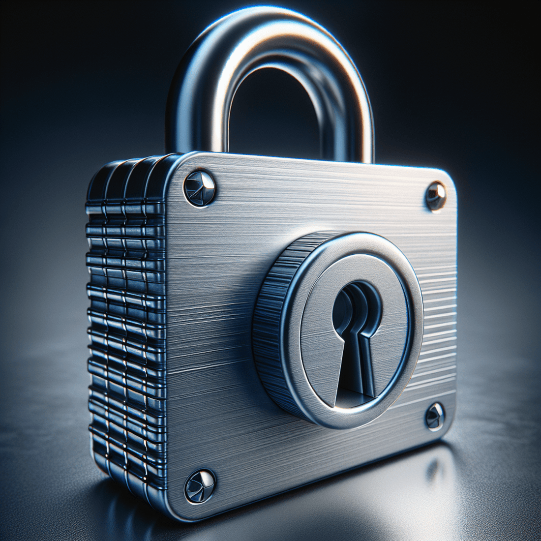 A close-up of a steel padlock with a keyhole.