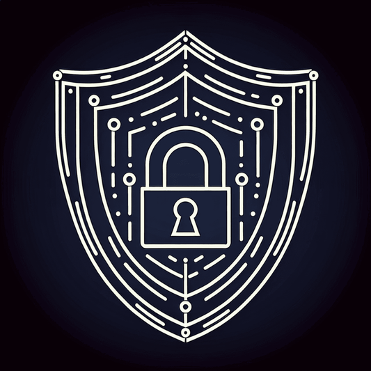 A minimalistic one-line drawing of a shield with a lock incorporated into its design, representing the concept of cybersecurity and protection.