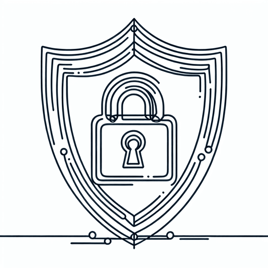 A simple line drawing of a shield with a locked padlock in the center.