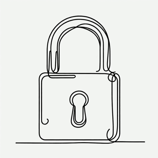 A minimalist one-line drawing of a padlock.