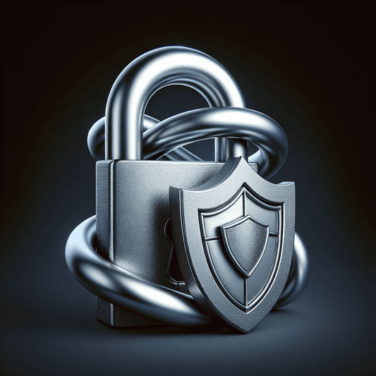 A sturdy metallic lock and a solid shield intricately entwined with each other, representing cybersecurity and privacy laws in a delicate balance.